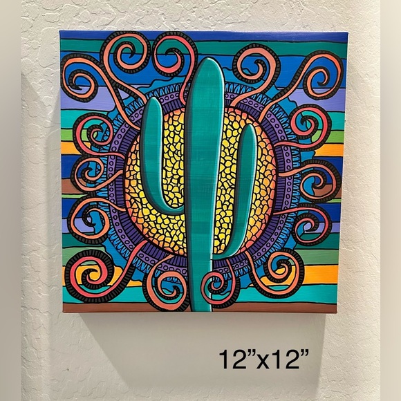 Sun-kissed Cactus Acrylic on 12”x12” Canvas